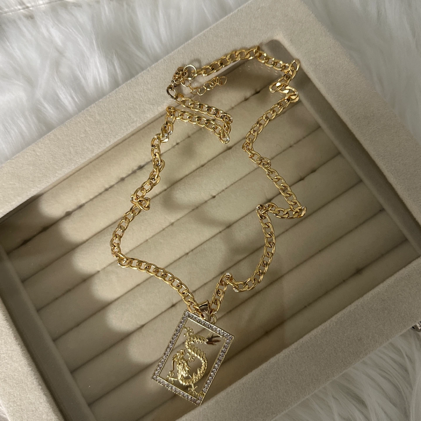 Gold-tone Dragon Pendant Necklace