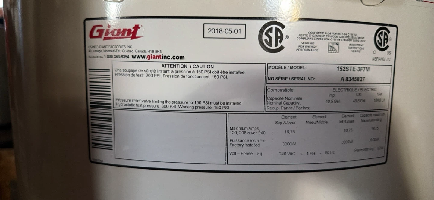Giant 40.5 Gallon Electric Water Heater - photo 2