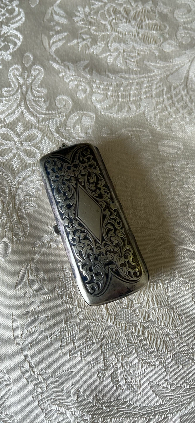 Antique Silver Etched Coin Holder Case