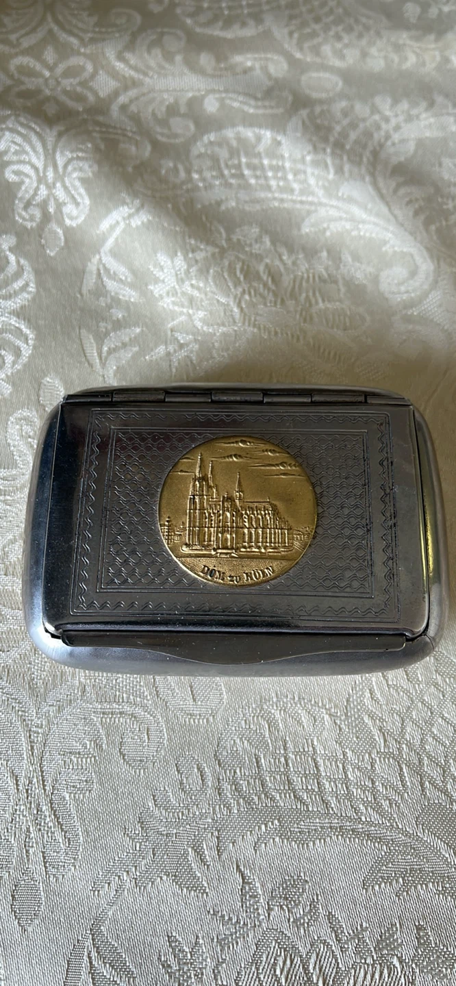 Antique German Silver Tobacco Box with Cologne Cathedral Detail