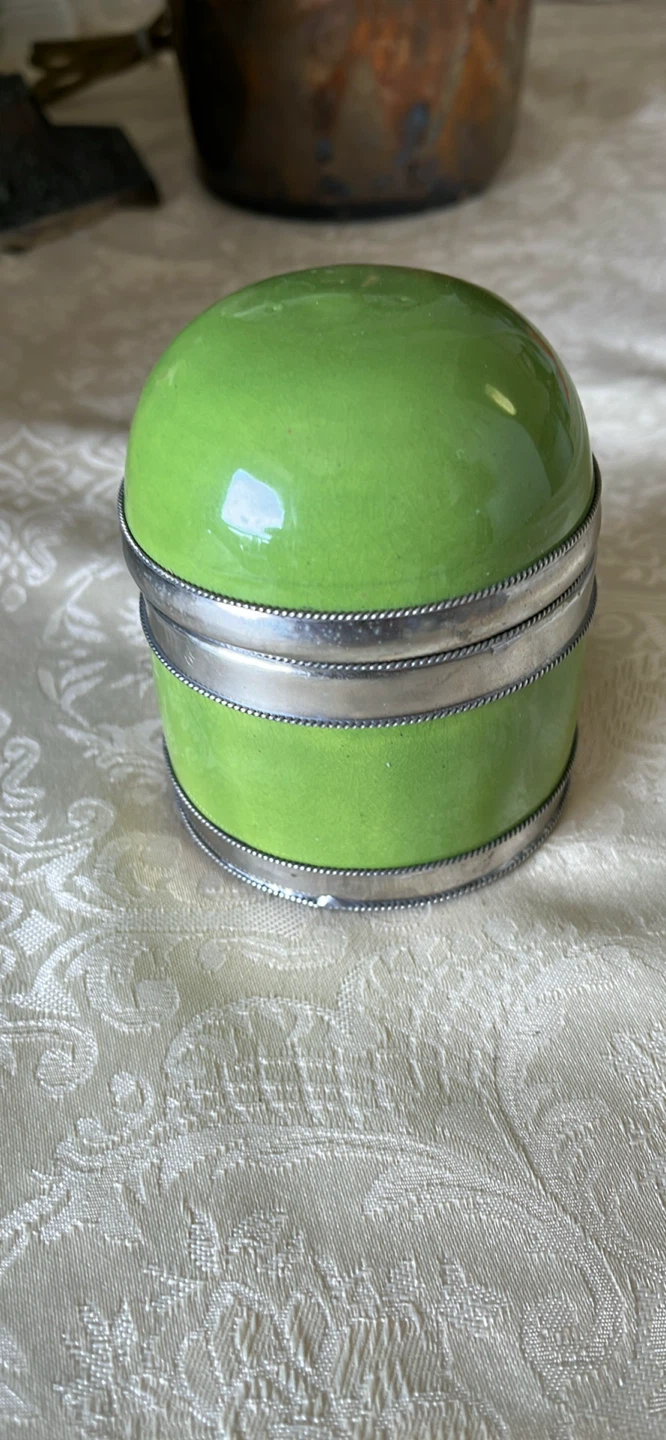 Ceramic Trinket Box with Silver Accents