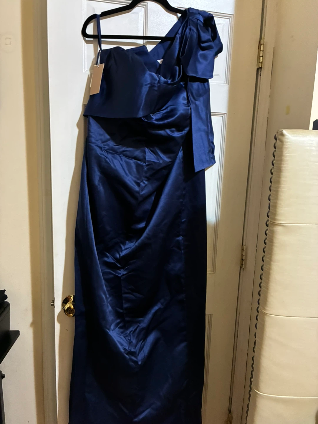 Navy Blue One Shoulder Formal Gown