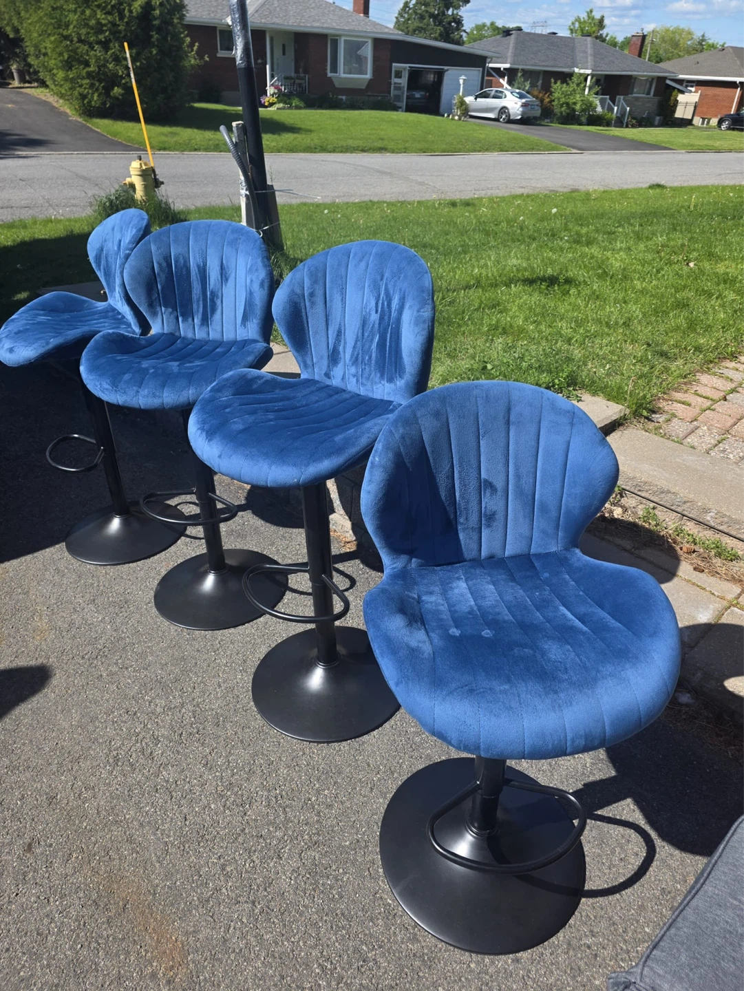 Set of 4 Blue Velvet Bar Stools - photo 5