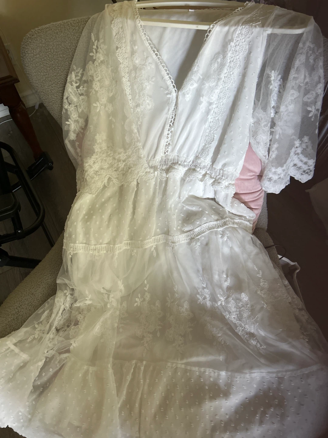 White Lace Tiered Maxi Dress