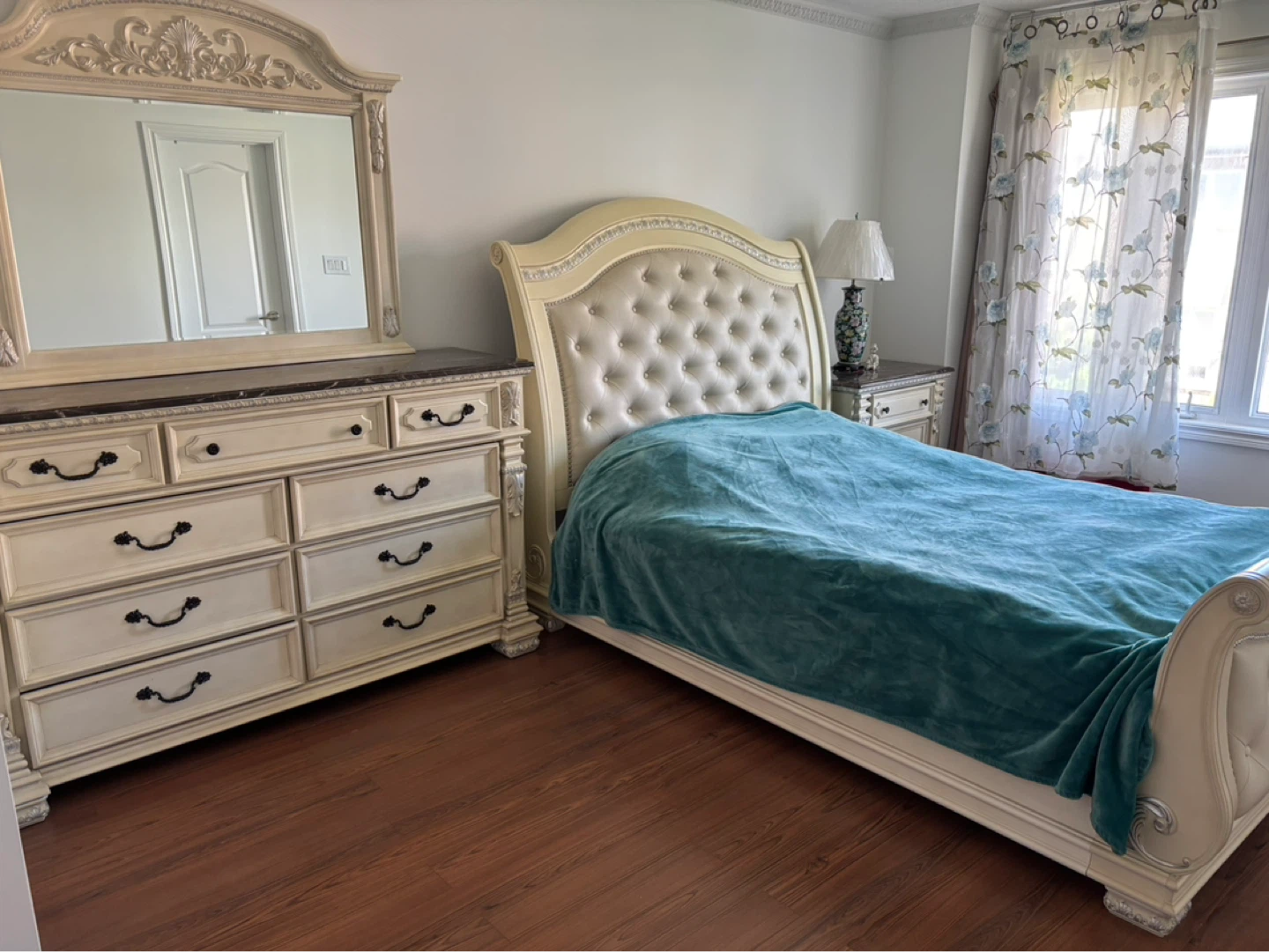 Cream Upholstered Headboard Bed Frame
