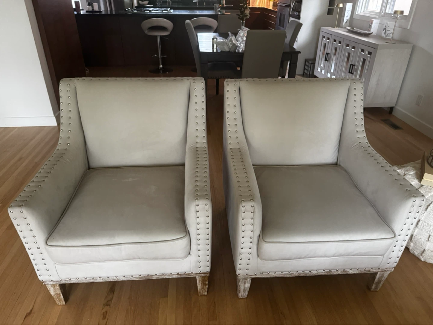 Set of 2 Upholstered Accent Chairs with Stud Details