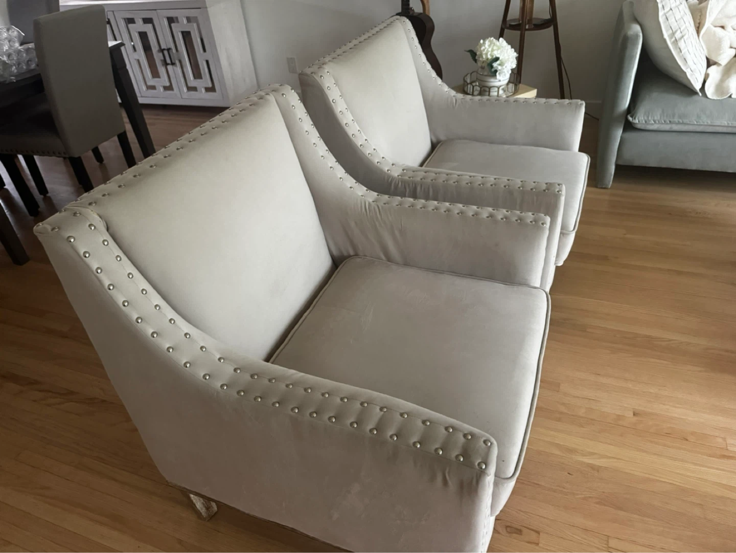 Set of 2 Upholstered Accent Chairs with Stud Details - photo 2