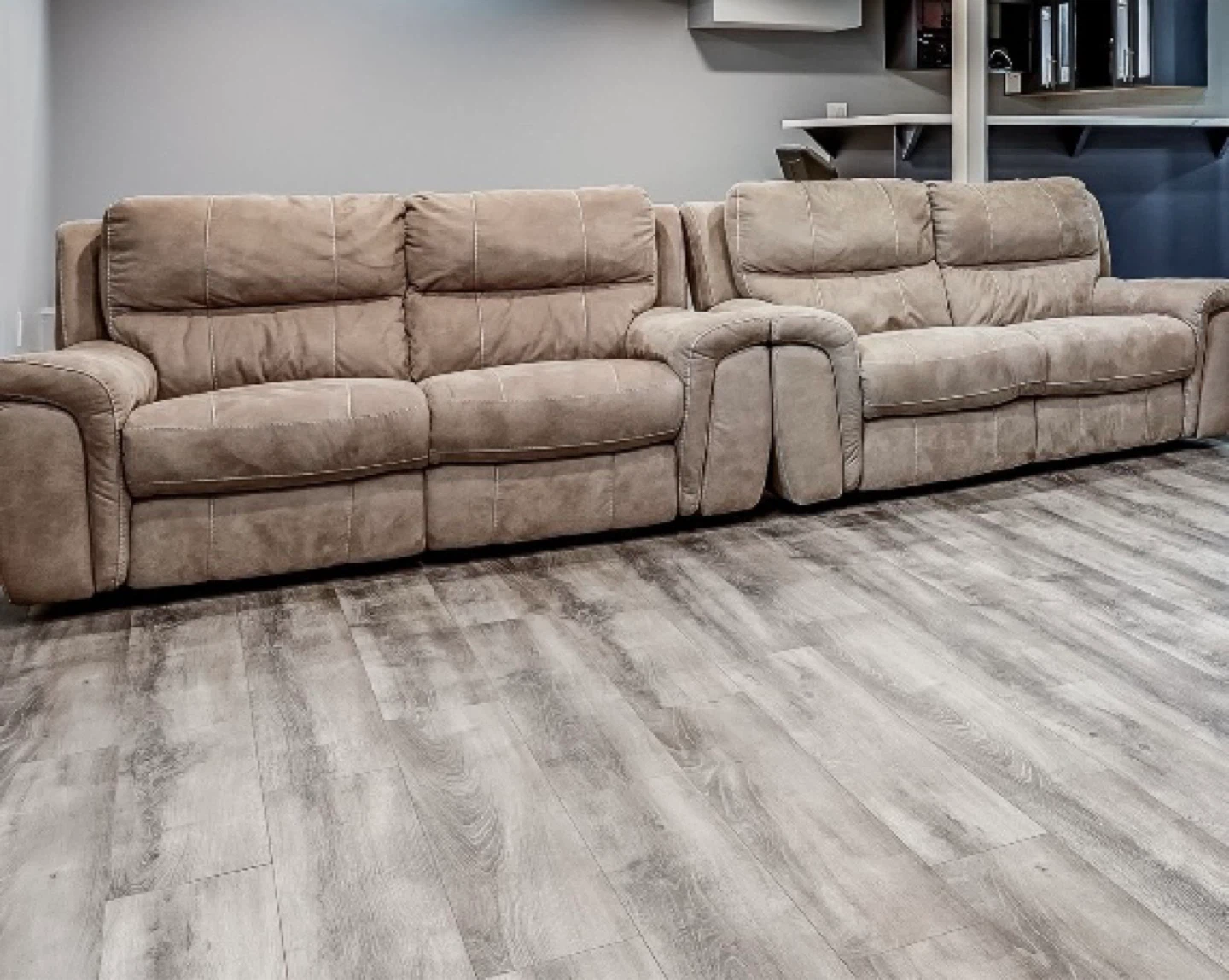 Two Tan Microfiber double seated  Reclining Sofa Set