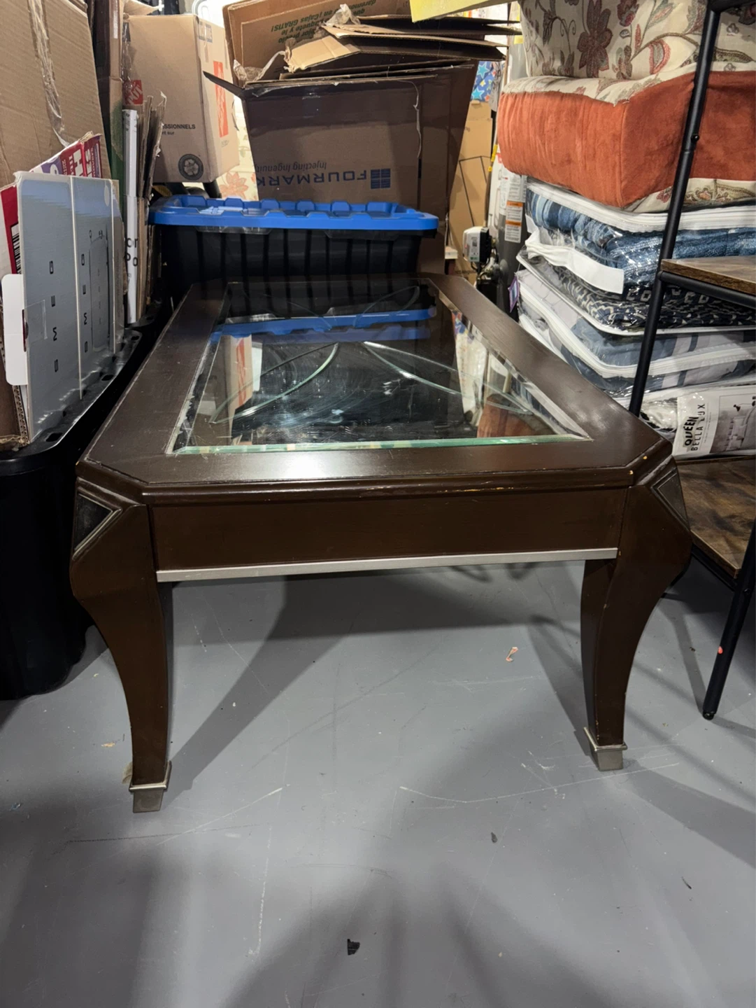 Dark Wood Coffee Table with Glass Top