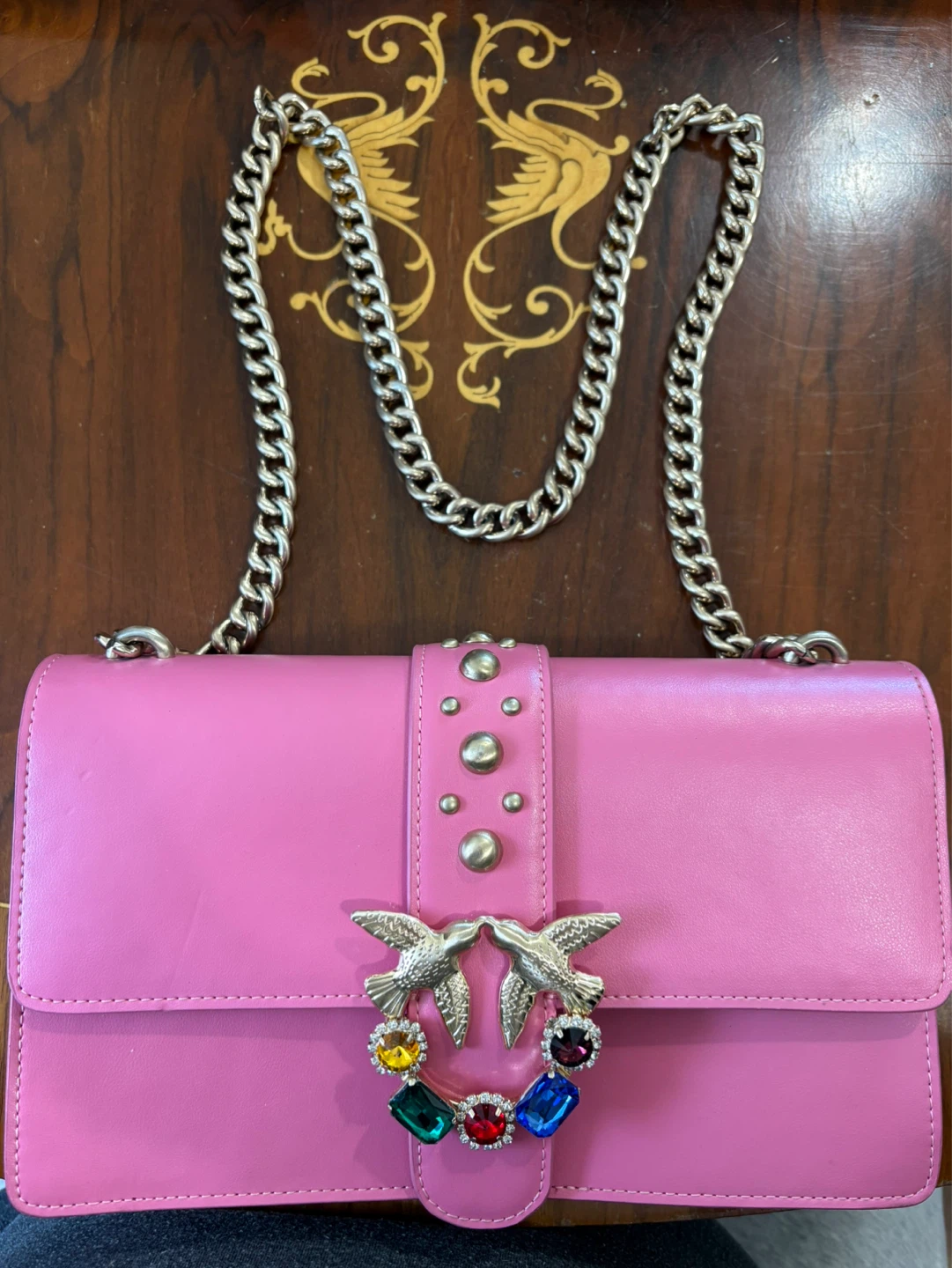 Pinko Leather Handbag with Chain Strap