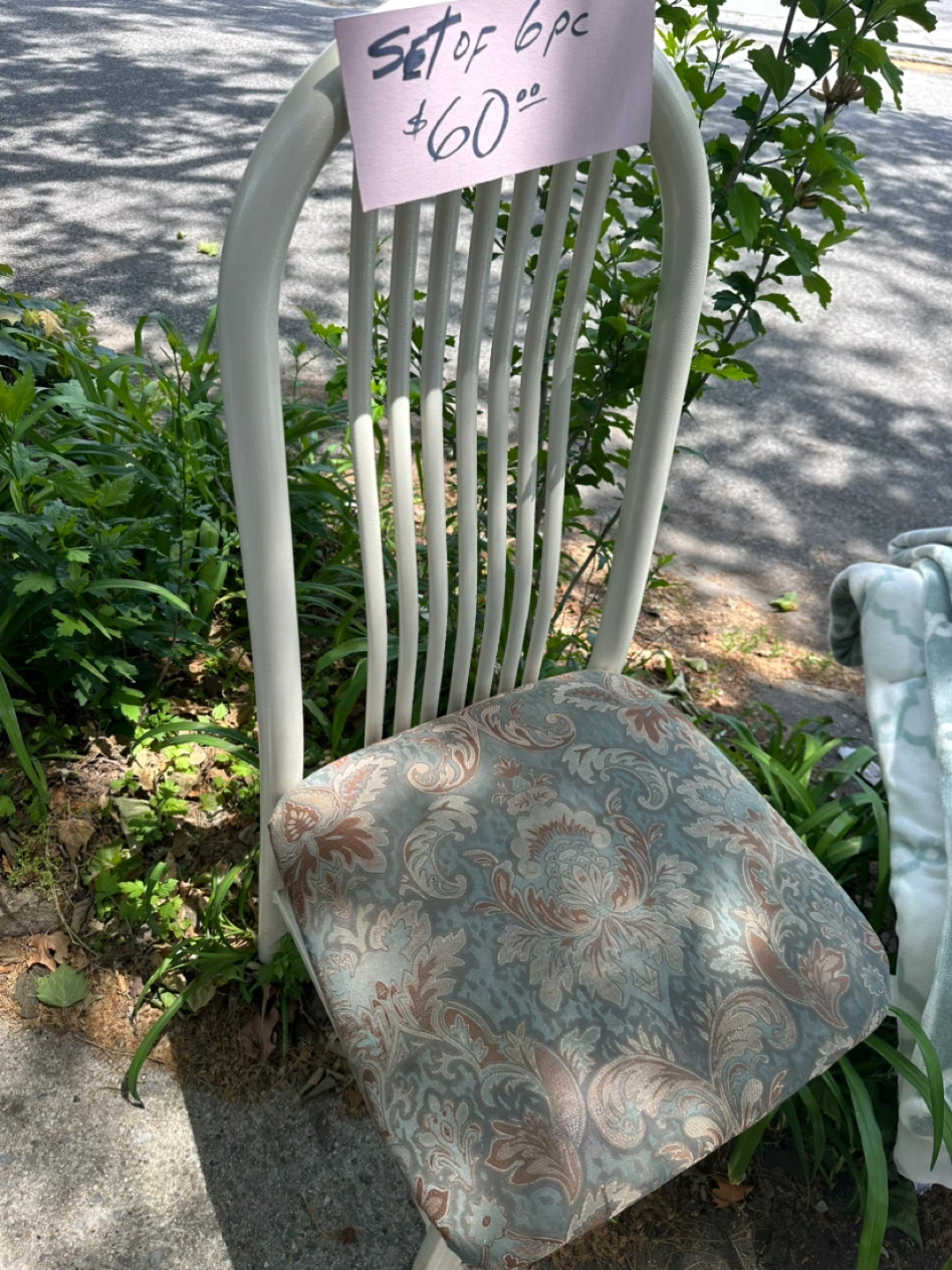 White Spindle Back Dining Chair with Floral Upholstery