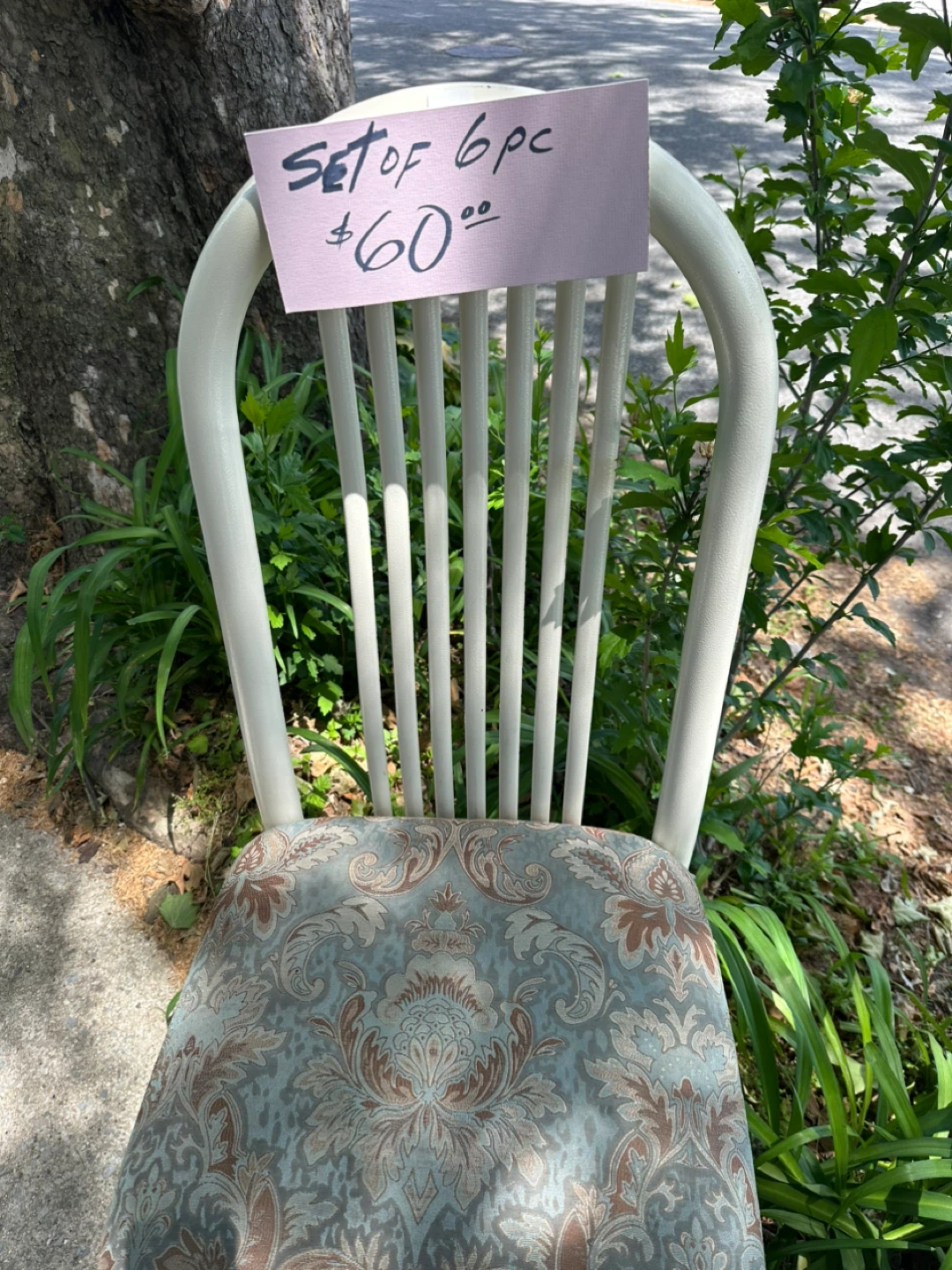 White Spindle Back Dining Chair with Floral Upholstery - photo 4