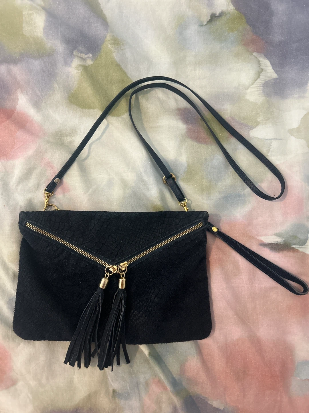 Navy blue real leather purse