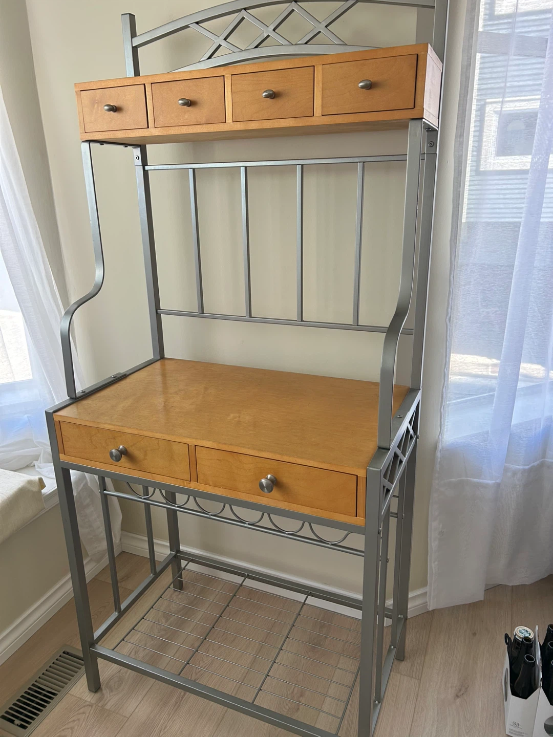 Metal and Wood Baker's Rack with Drawers
