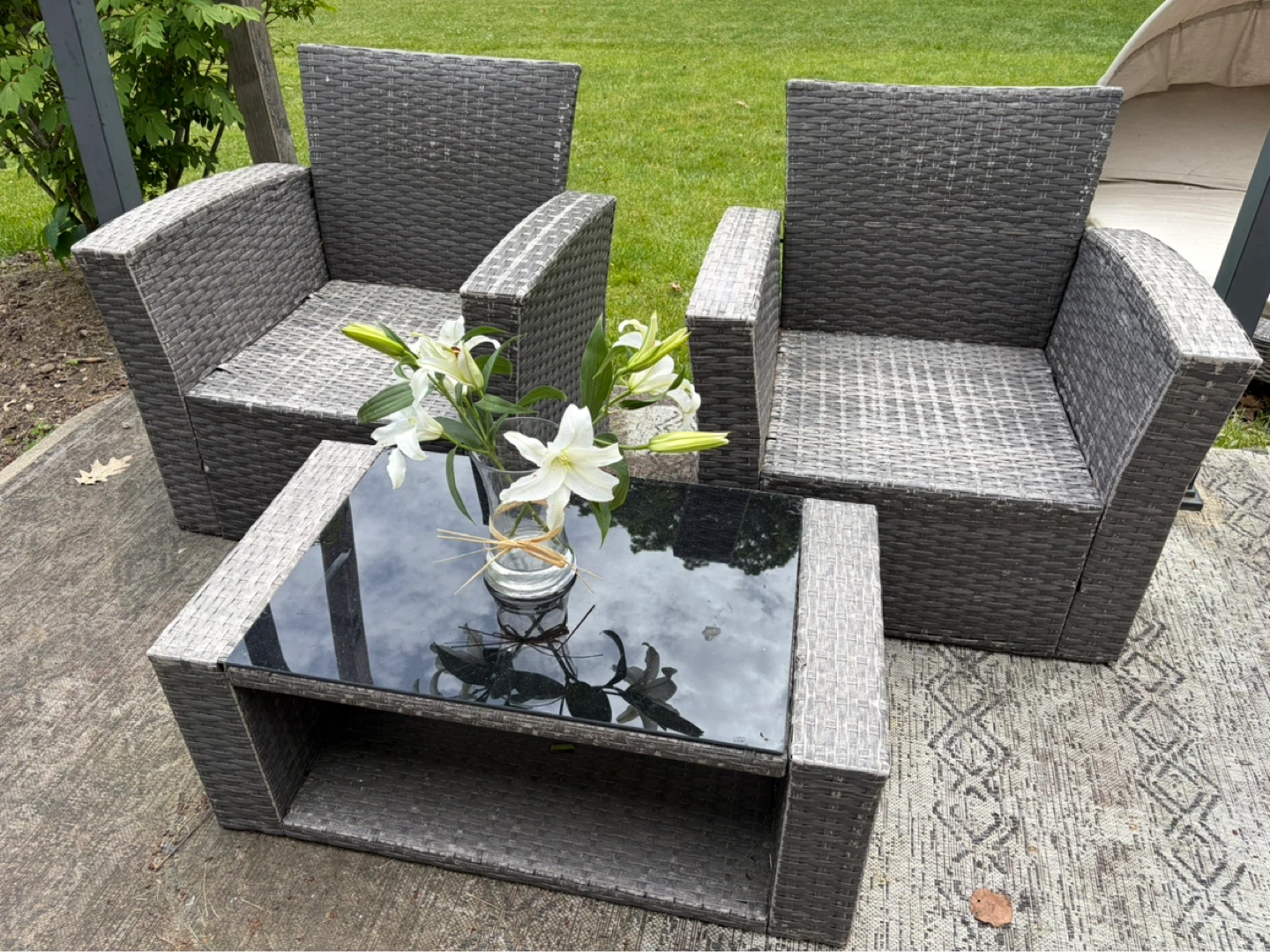 Wicker Patio Set - 2 Chairs & Coffee Table
