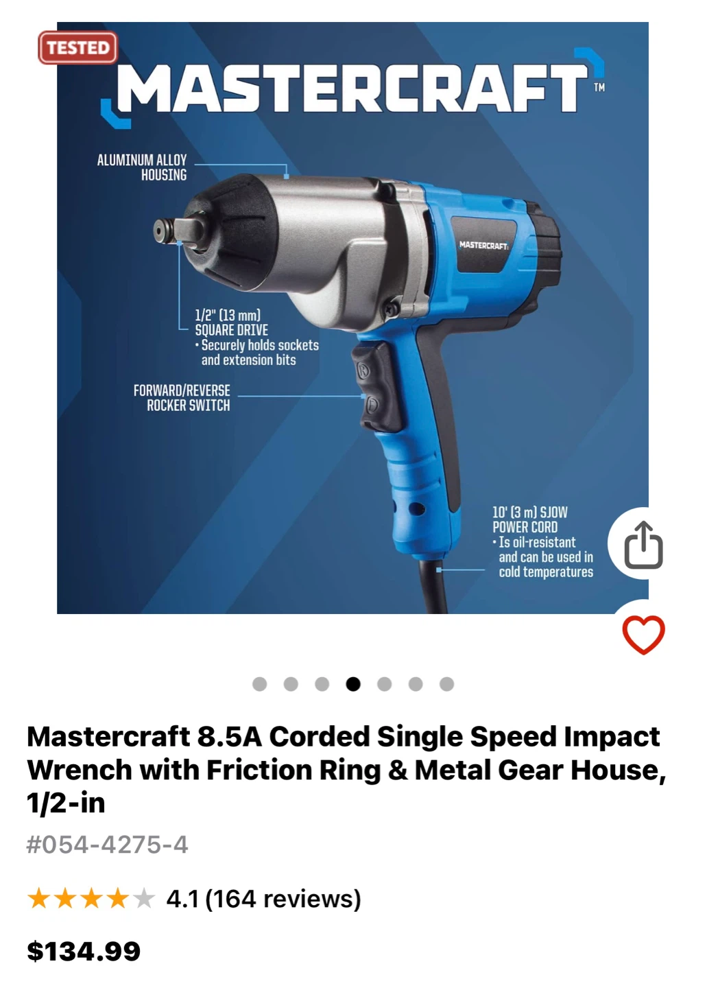 Mastercraft 1/2 8.5A Corded Impact Wrench - photo 3