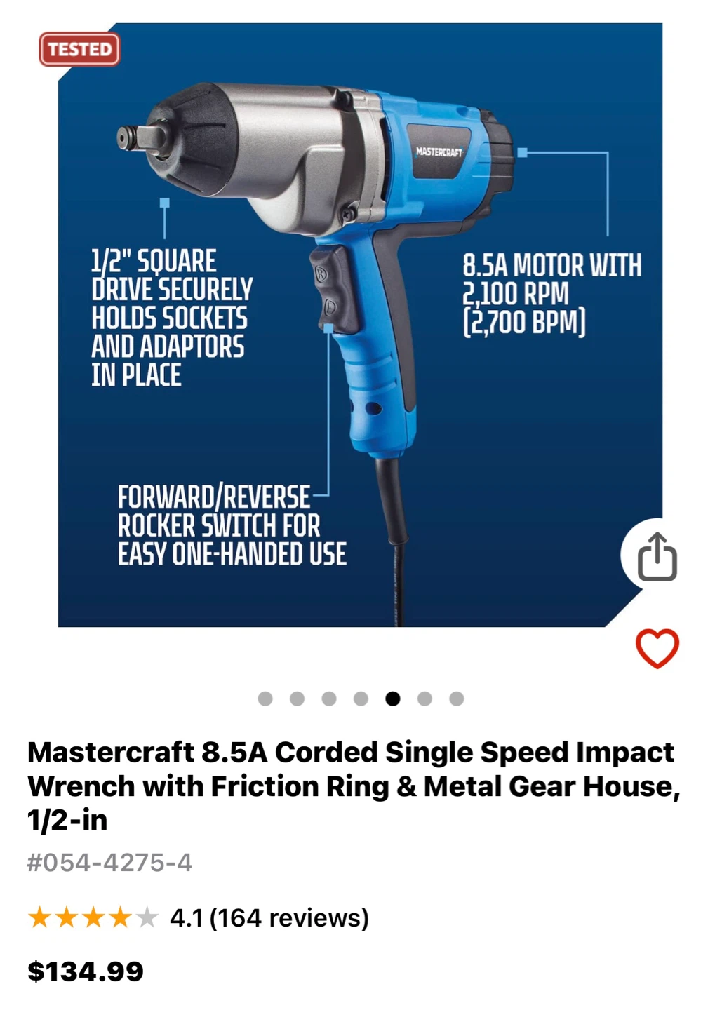 Mastercraft 1/2 8.5A Corded Impact Wrench - photo 4