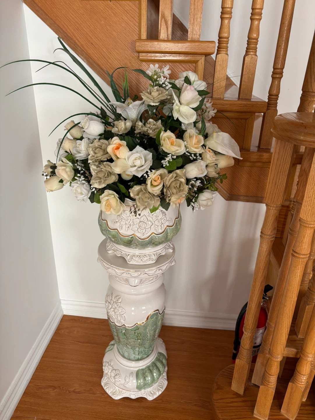 Decorative Artificial Flower Arrangement with Pedestal