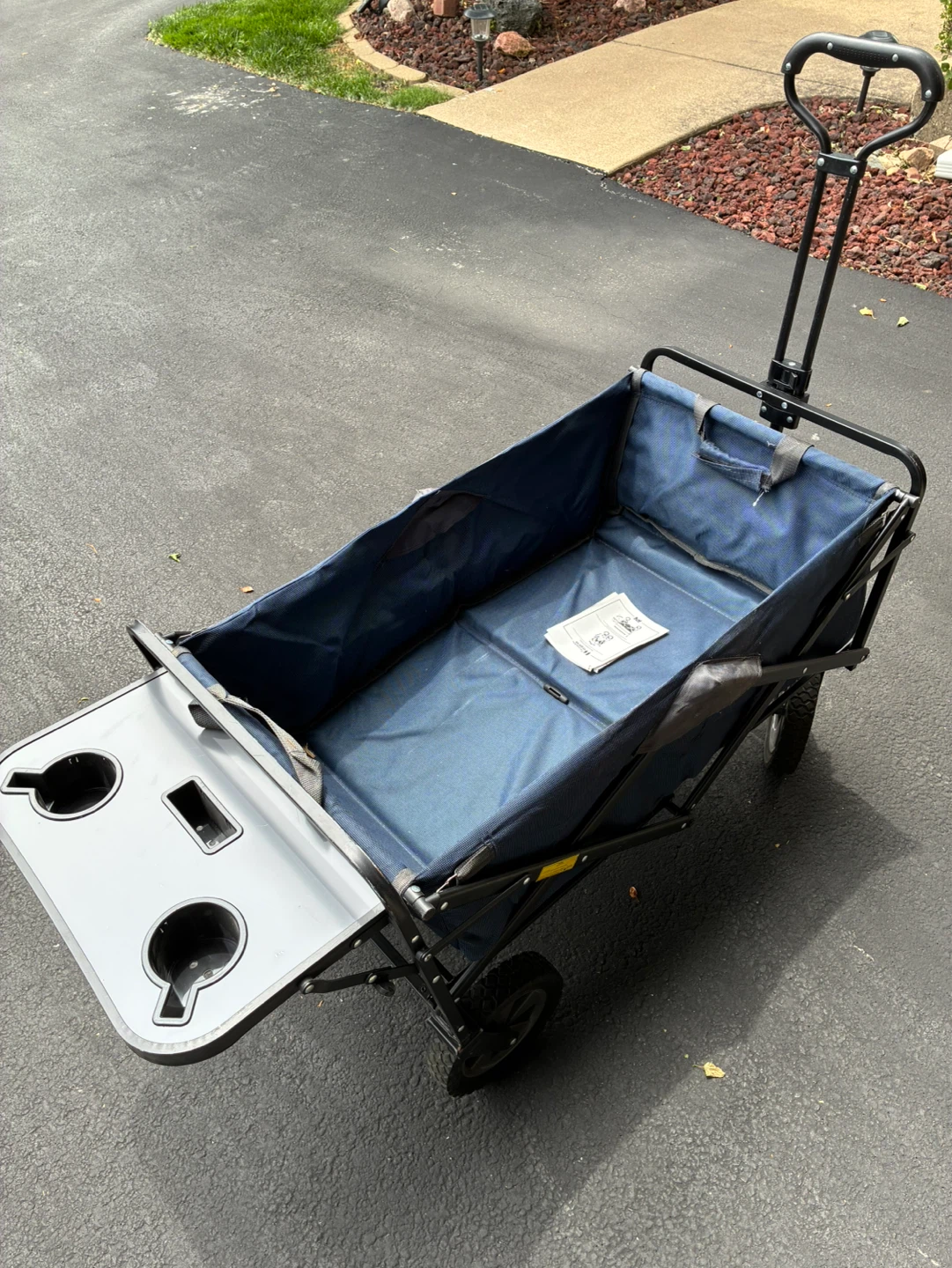 Blue Folding Wagon with Table and Cup Holders