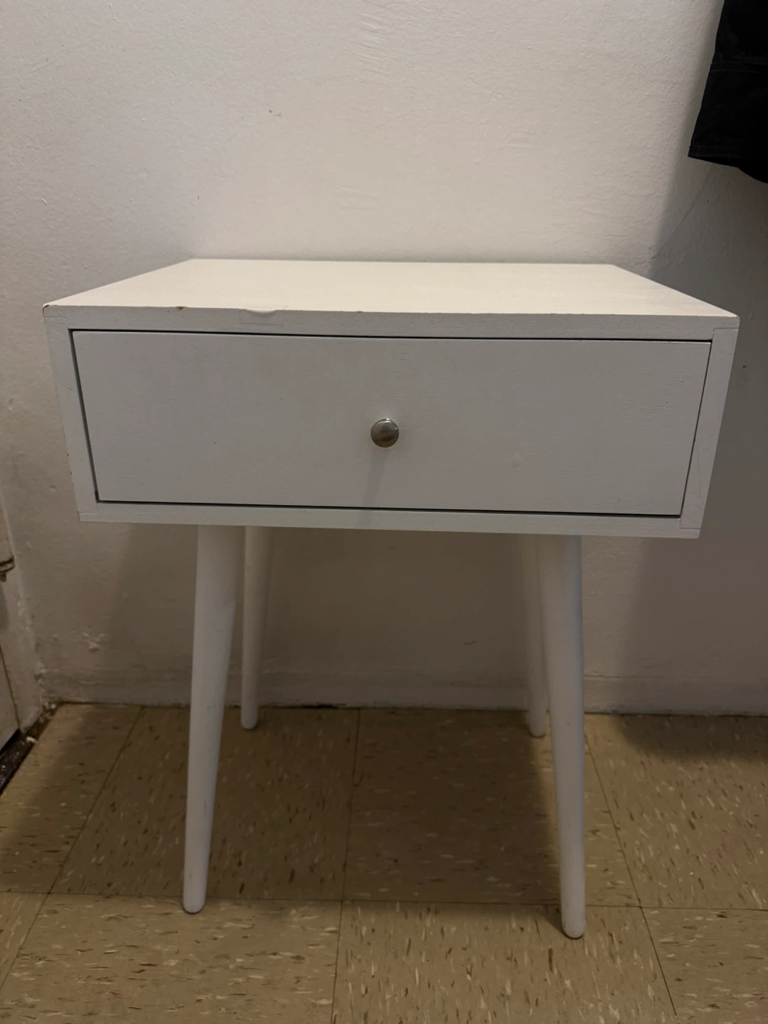 White 1-Drawer Nightstand with Tapered Legs