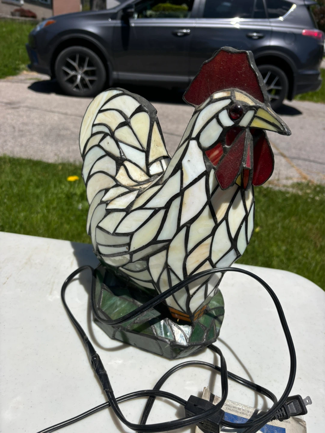 Tiffany Style Stained Glass Rooster Lamp