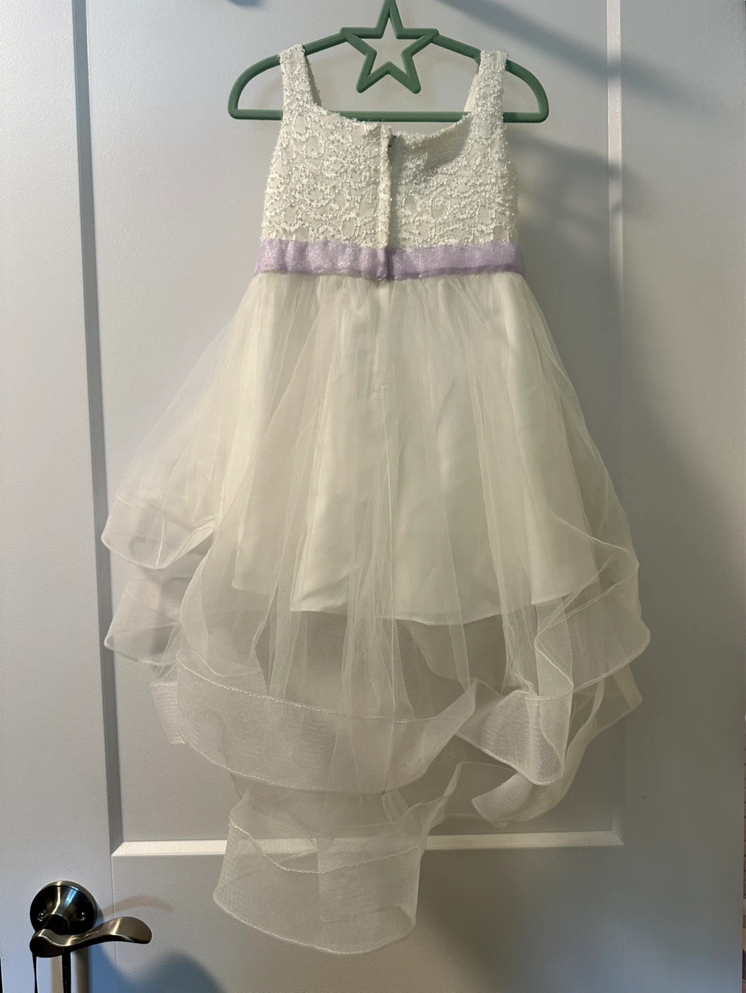 2T White Flower Girl High-Low Dress with Lavender Sash & Bow - photo 5