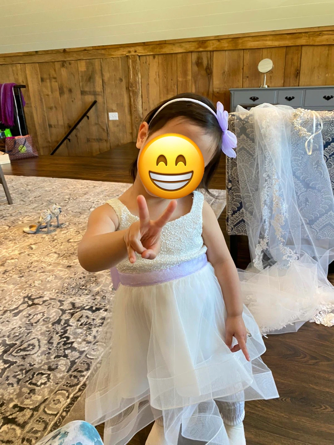 2T White Flower Girl High-Low Dress with Lavender Sash & Bow - photo 2