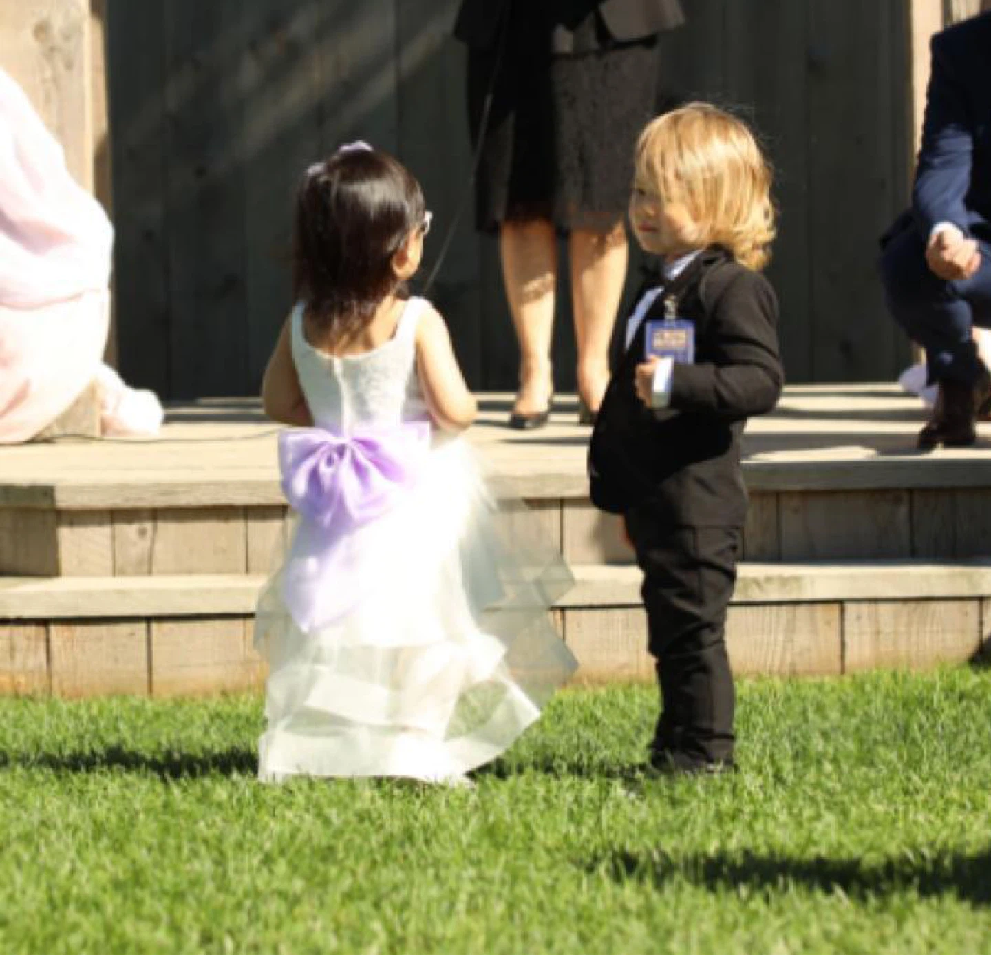 2T White Flower Girl High-Low Dress with Lavender Sash & Bow - photo 3