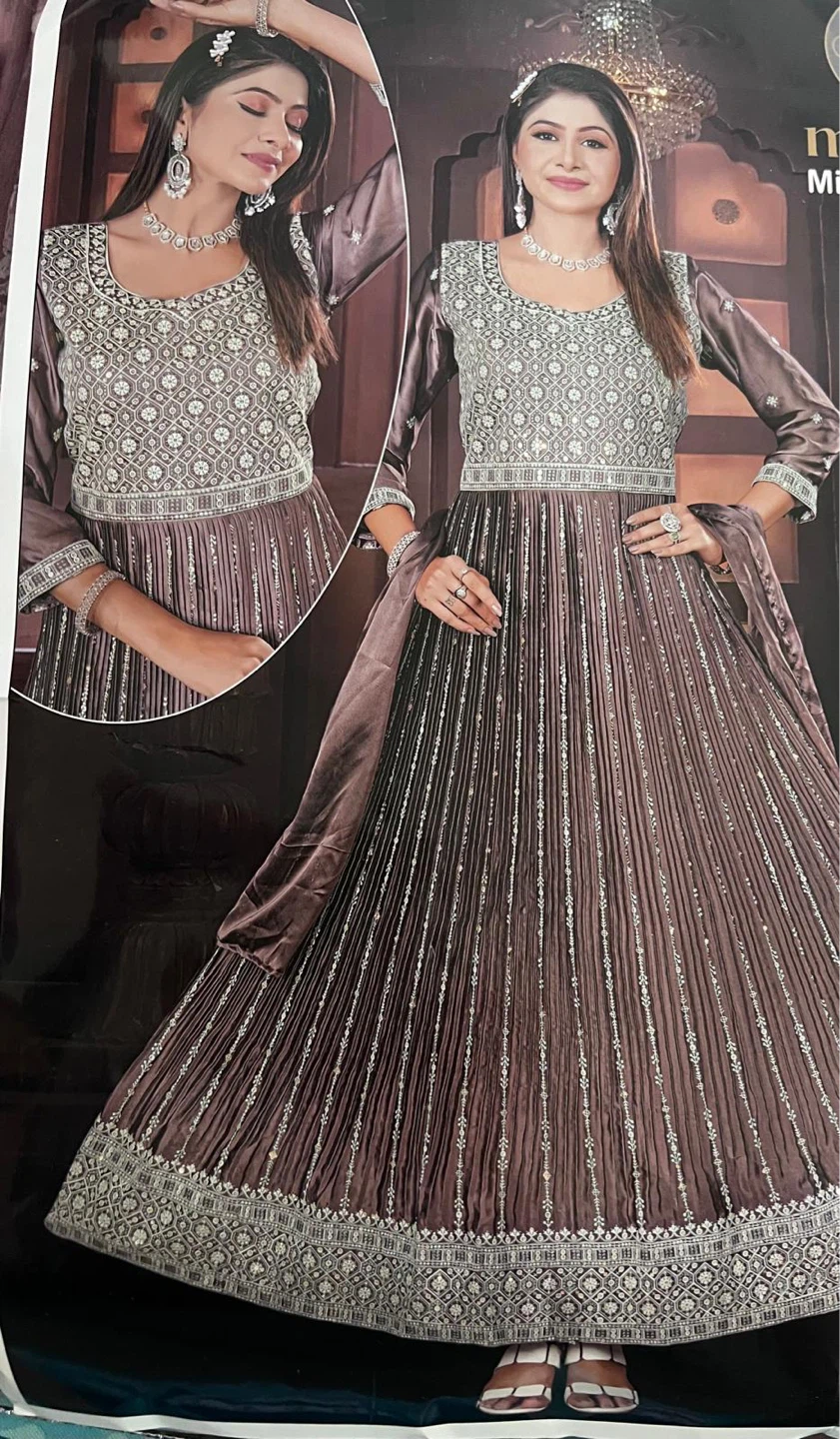 Embroidered Brown Anarkali Dress Gown $69 No Profit