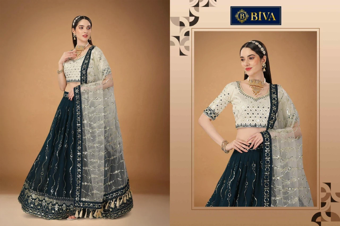 B BIVA Women's Embroidered Lehenga Choli Set