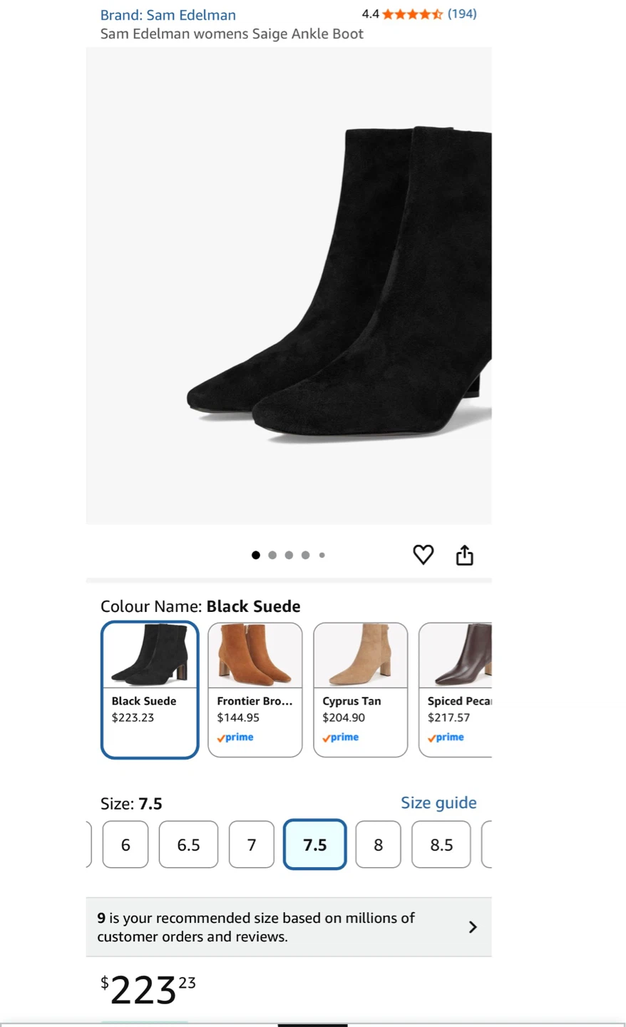 Sam Edelman Womens Saige Ankle Boot Black Suede Size 7.5