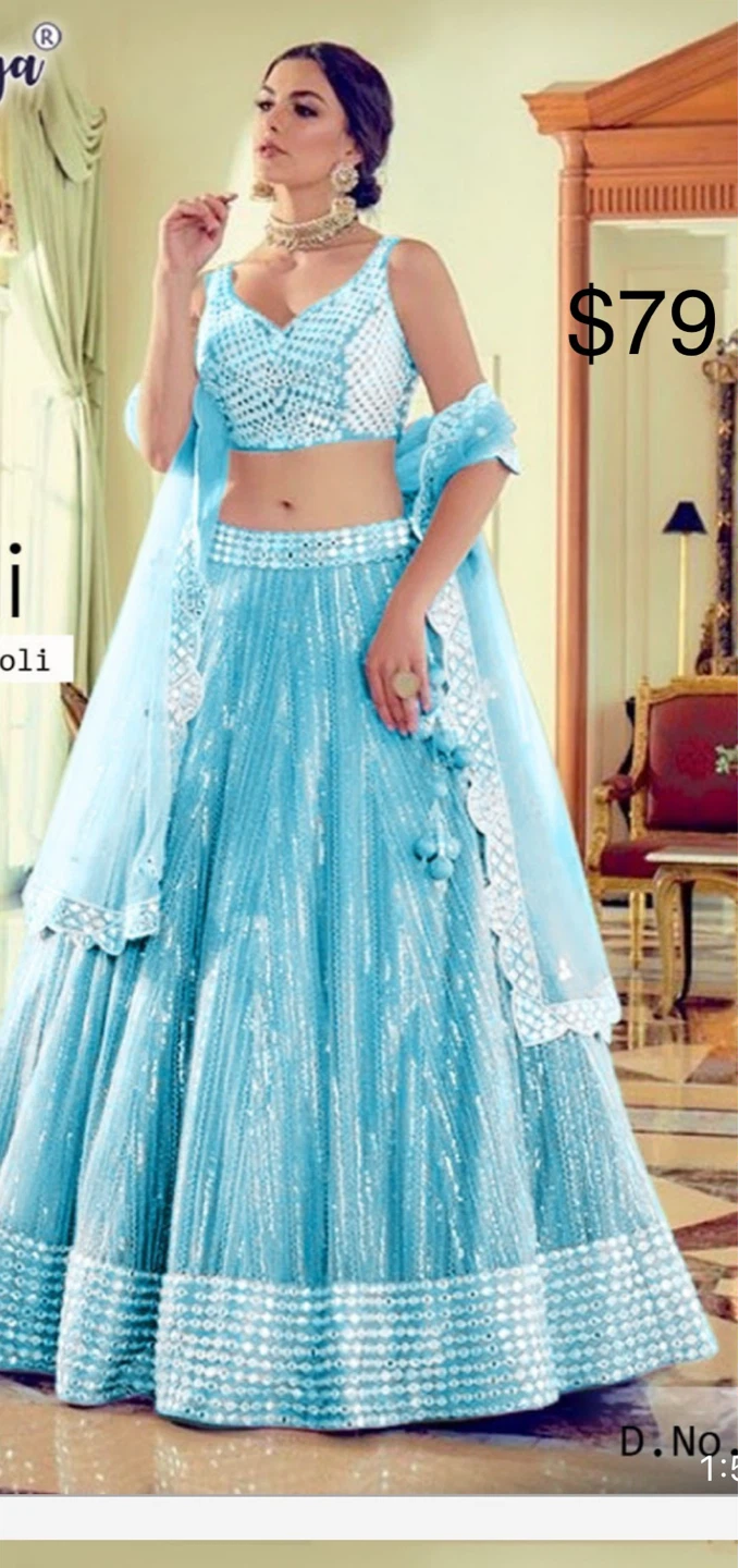 Light Blue Sequin Lehenga Choli semi stiched  partyware
