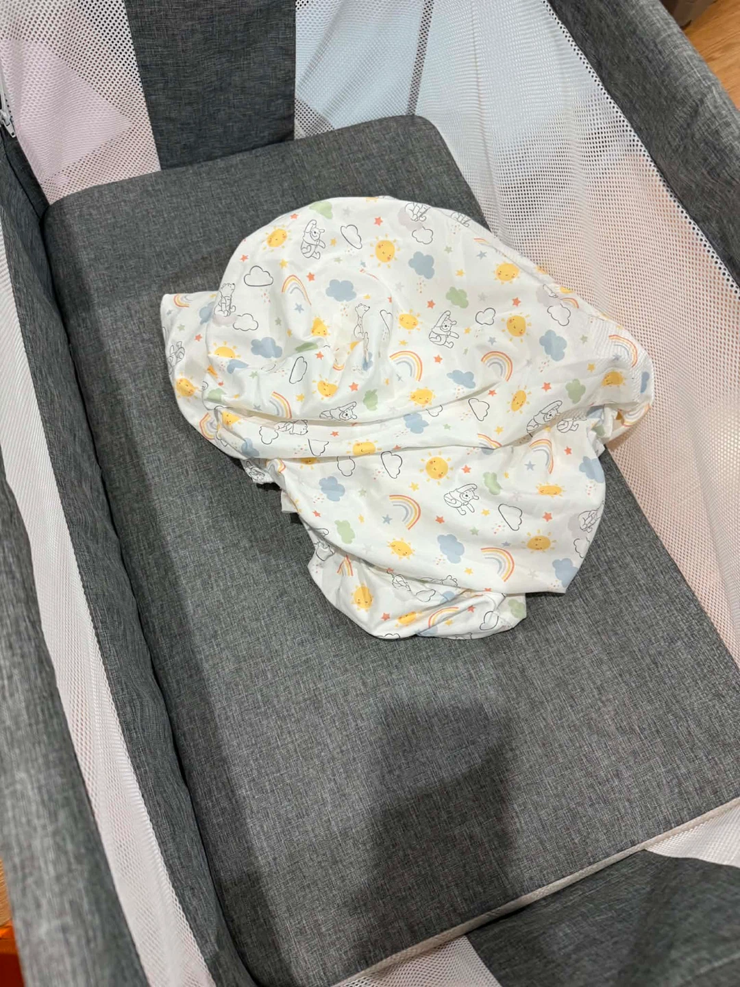 Grey Bassinet with Mattress and Sheet