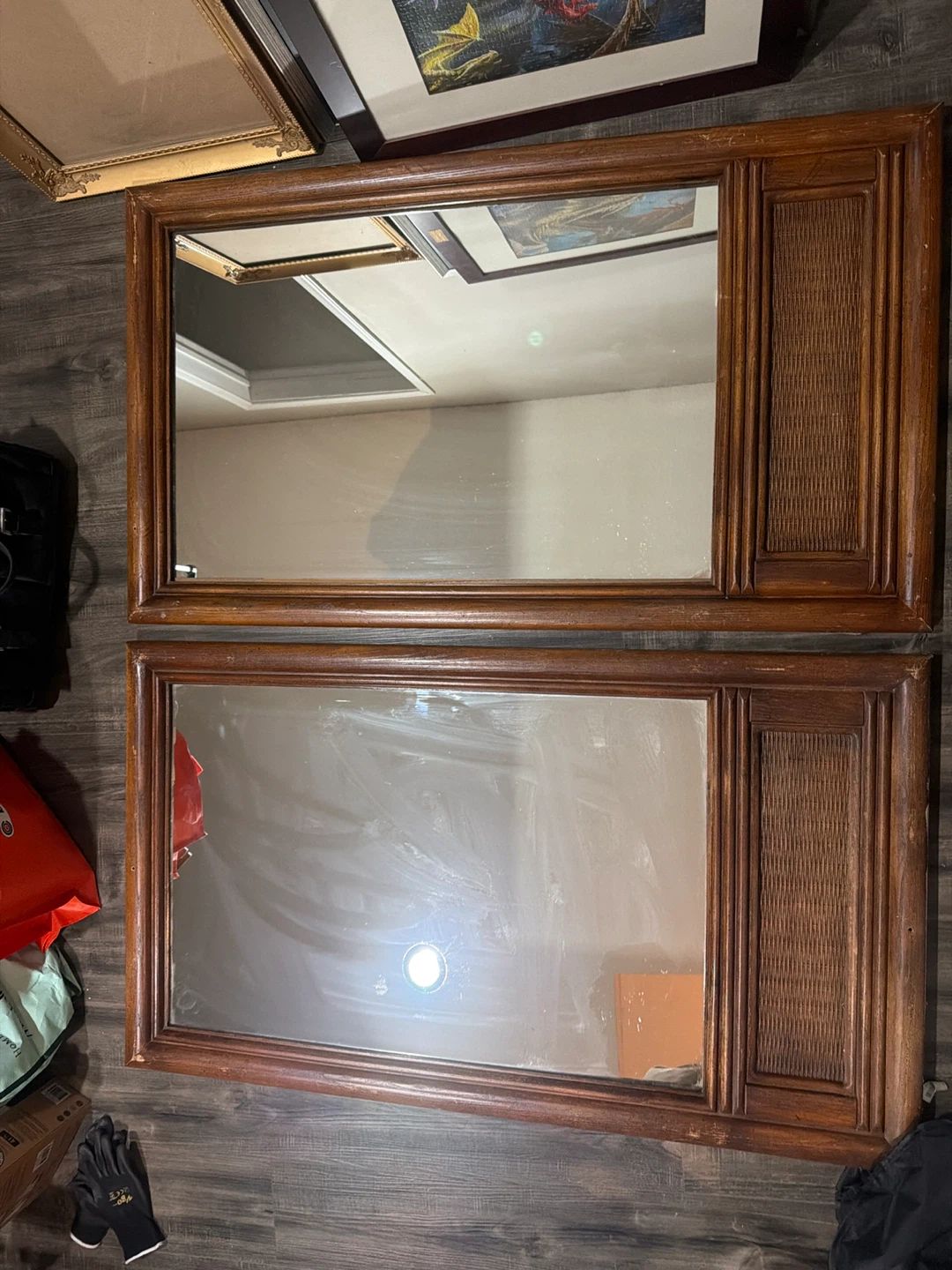 Vintage Wooden Framed Mirror  x 2