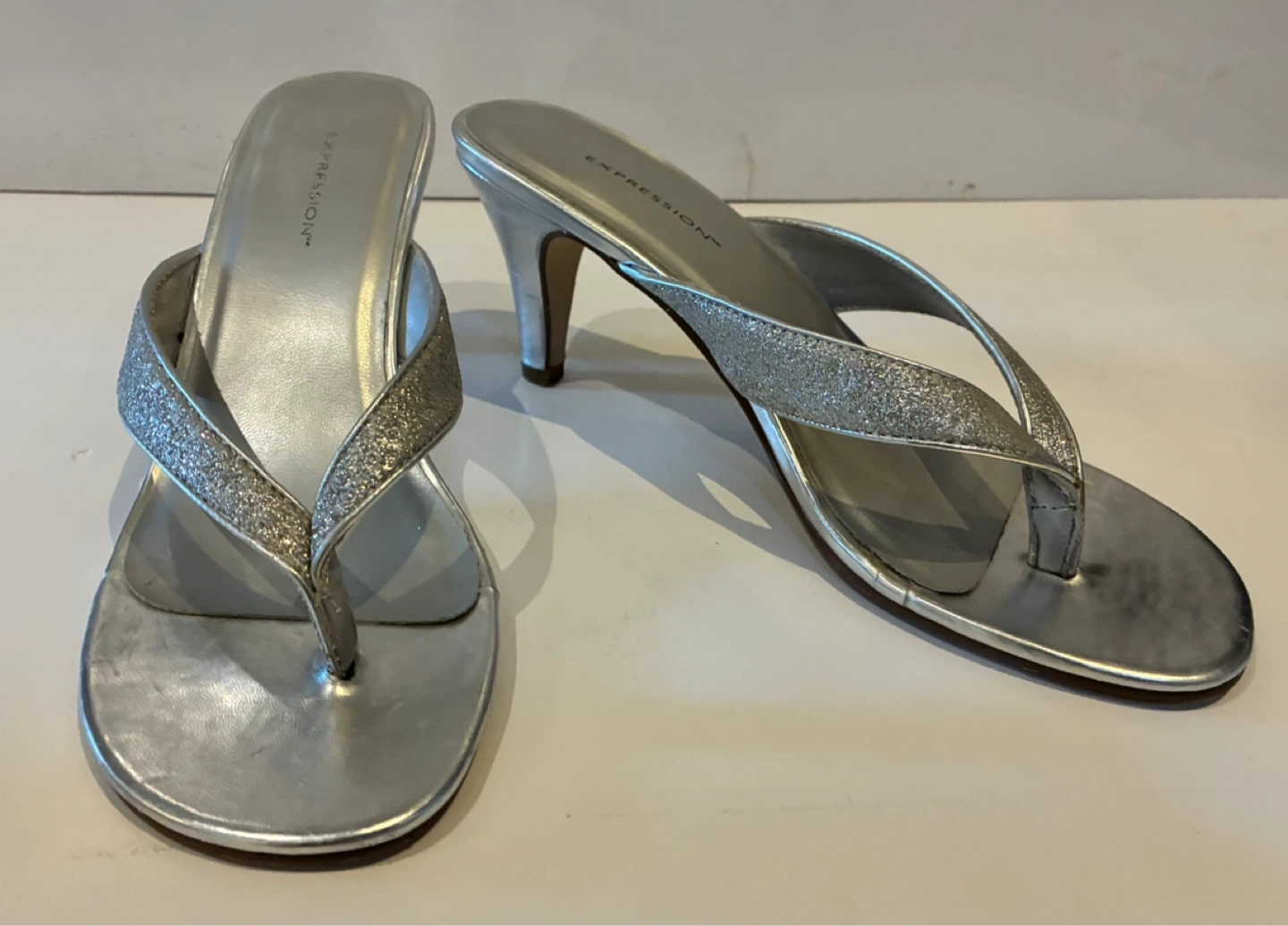 Silver Glitter Thong Heeled Sandals - Expression - photo 2