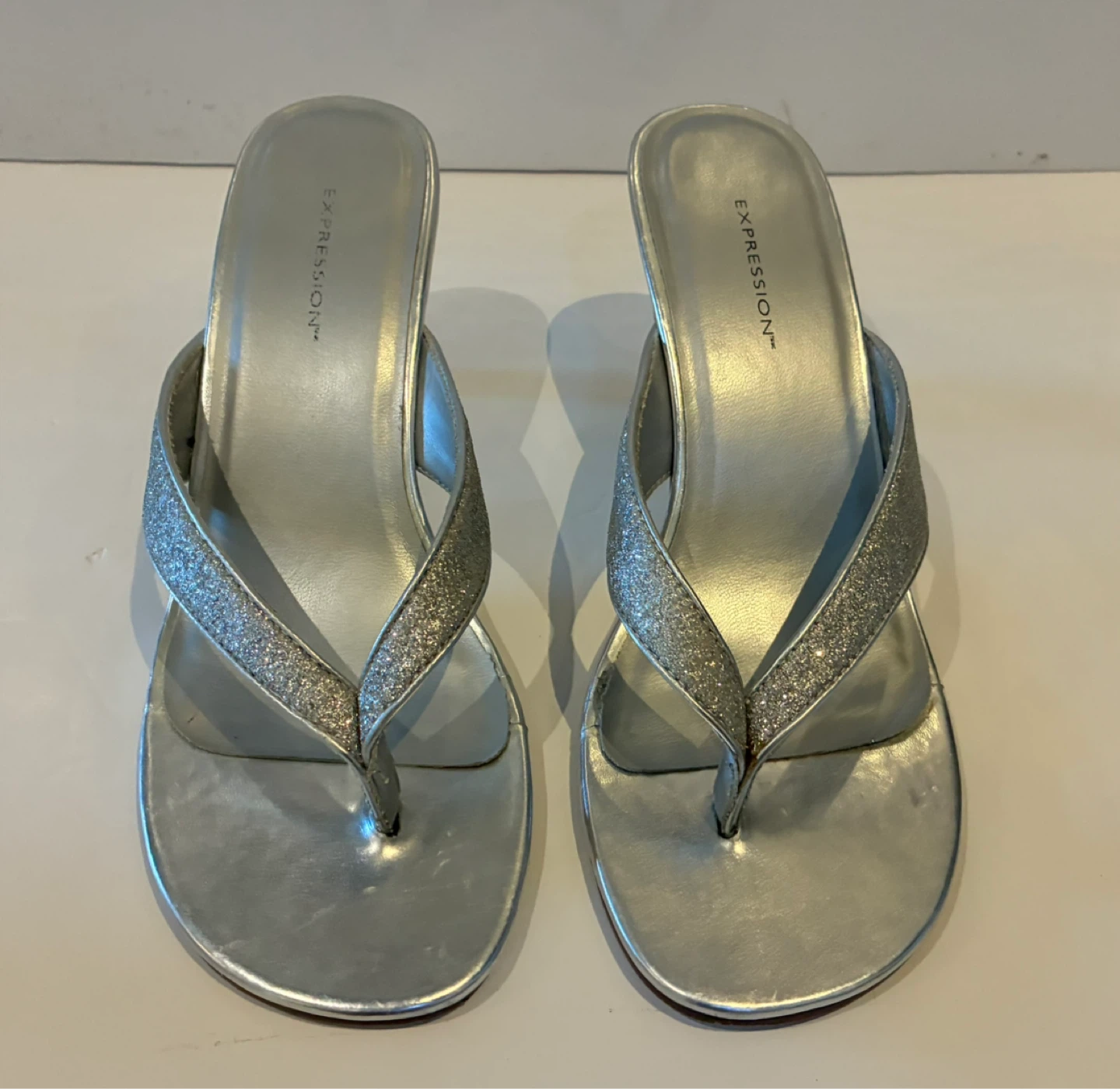 Silver Glitter Thong Heeled Sandals - Expression