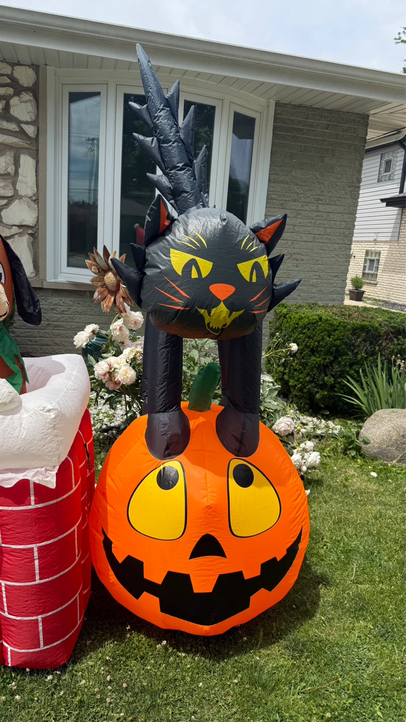 Inflatable Dog in Chimney & Black Cat on Pumpkin Yard Decor - photo 2