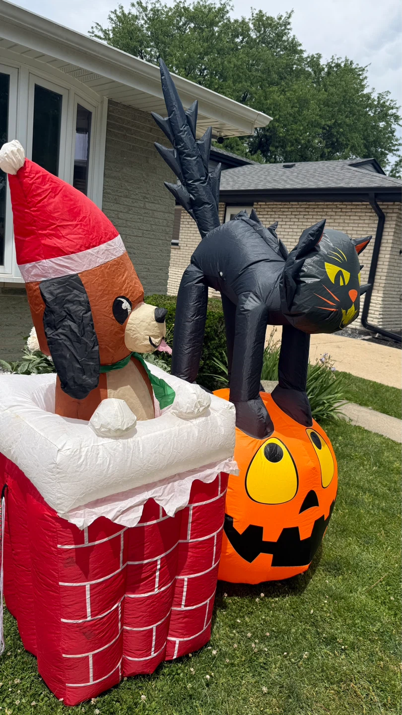 Inflatable Dog in Chimney & Black Cat on Pumpkin Yard Decor - photo 4
