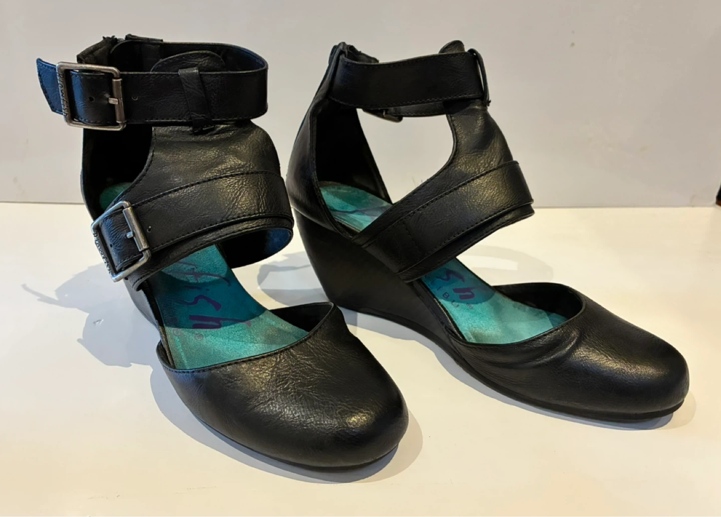 Black Wedge Ankle Strap Heels - photo 2