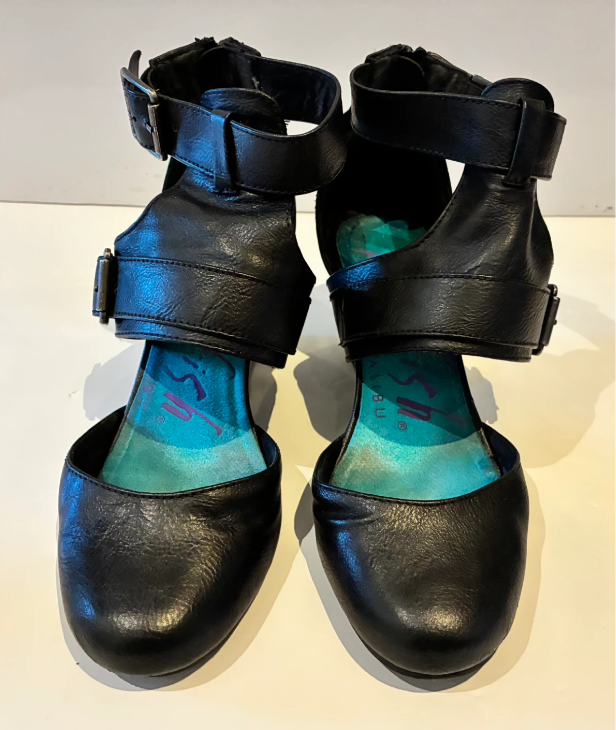 Black Wedge Ankle Strap Heels