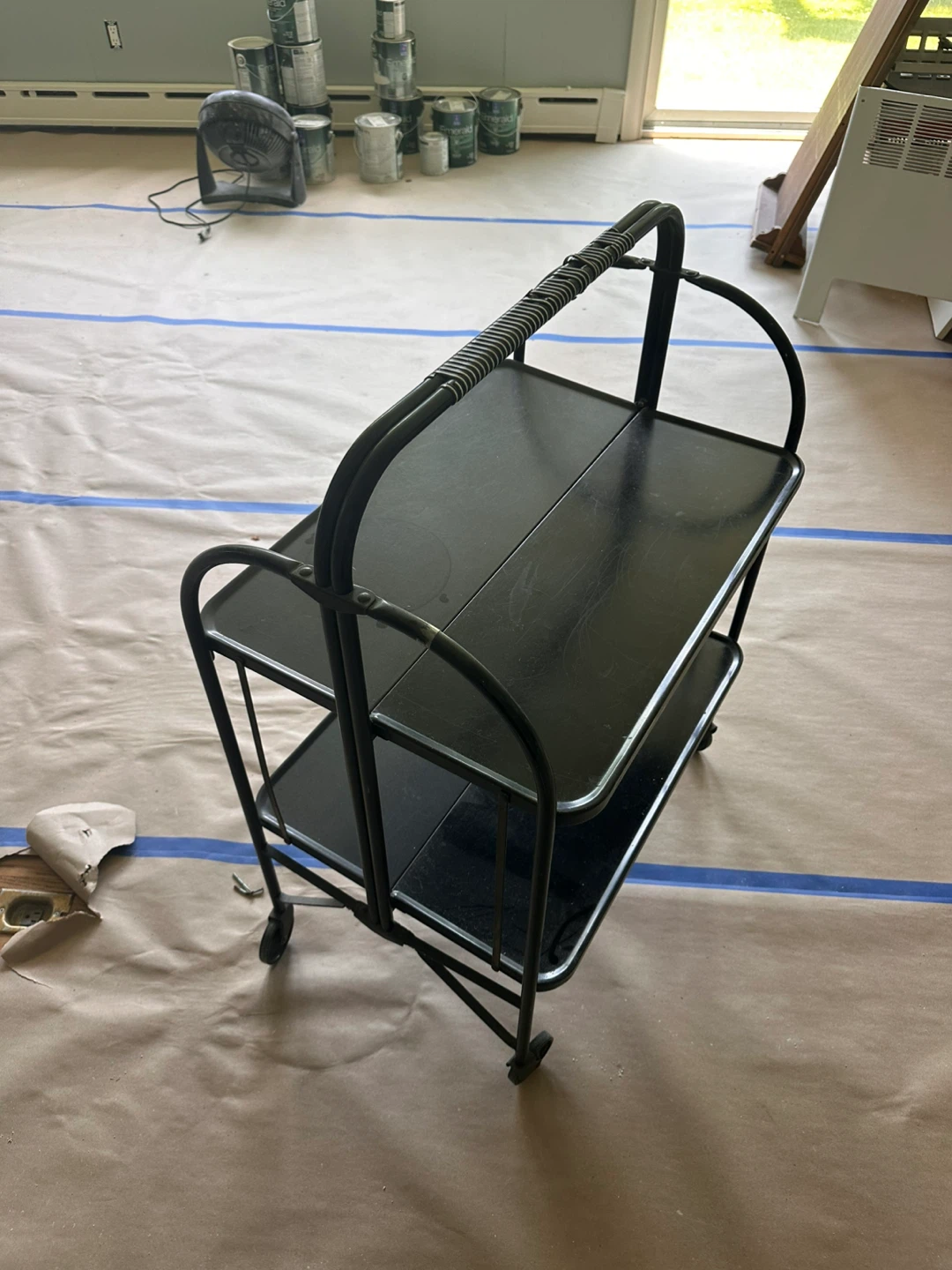 Black Two-Tier Bar Cart with Wheels