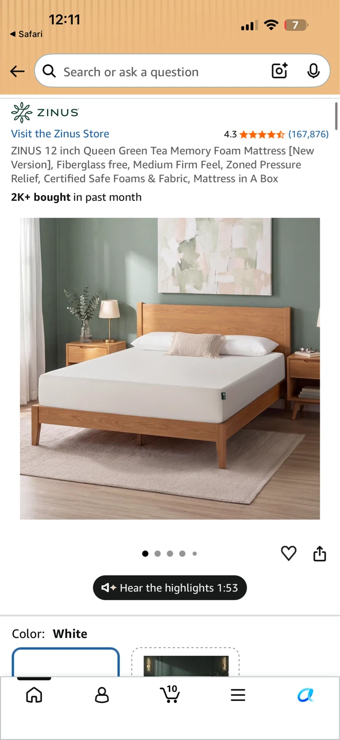 ZINUS 12 inch Queen Green Tea Memory Foam Mattress - photo 2