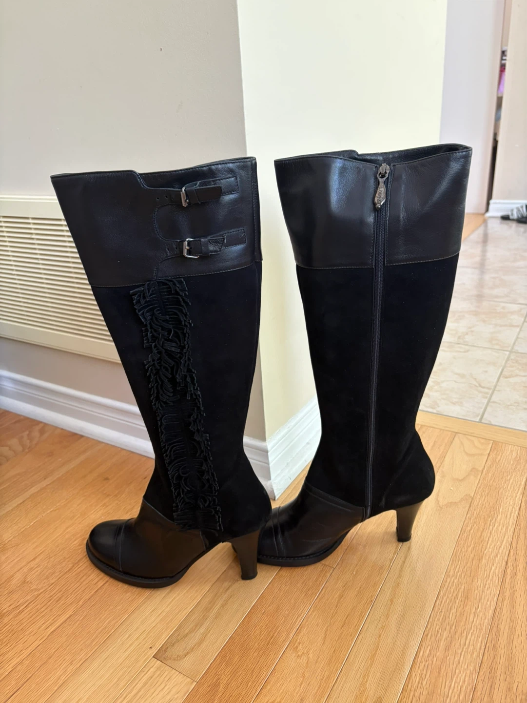 Black Leather & Suede Knee-High Boots