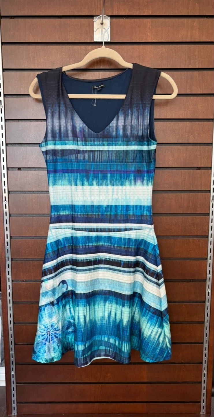 Desigual Blue Striped Flare Dress - Sz S