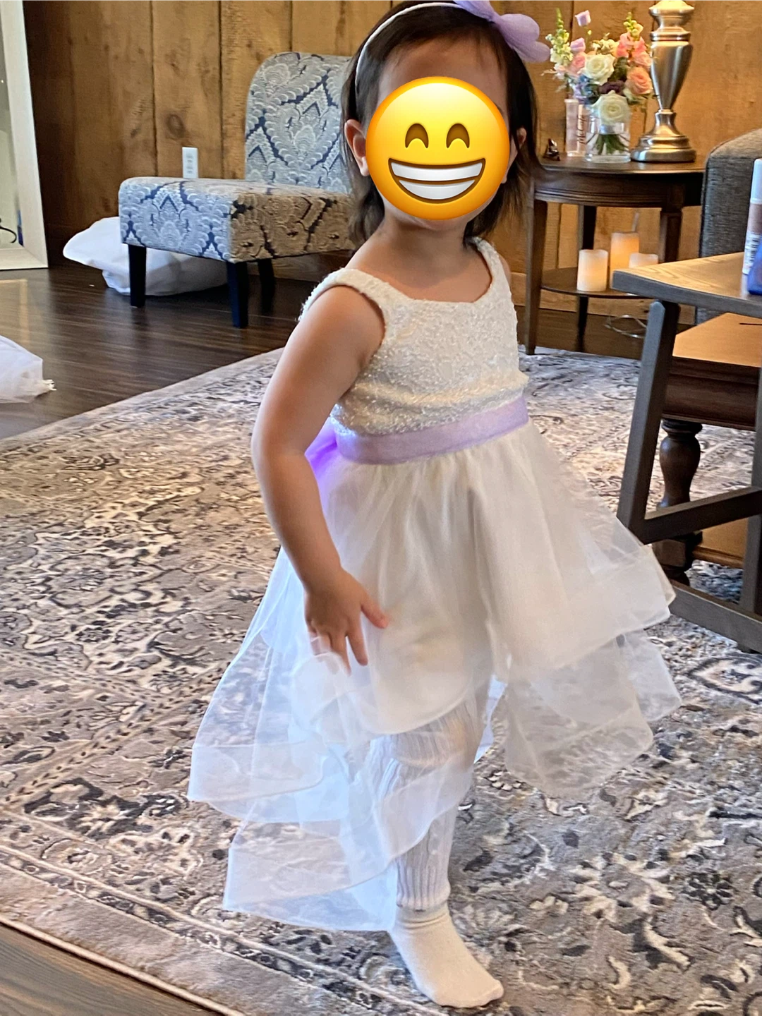 2T White Flower Girl High-Low Dress with Lavender Sash & Bow