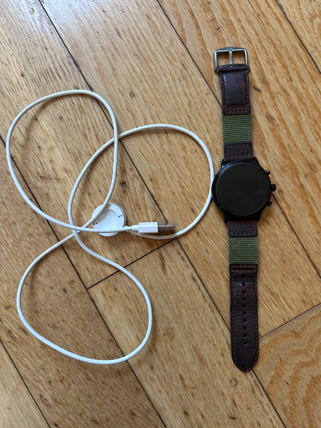 Fossil Smartwatch with Leather and Green Nylon Band