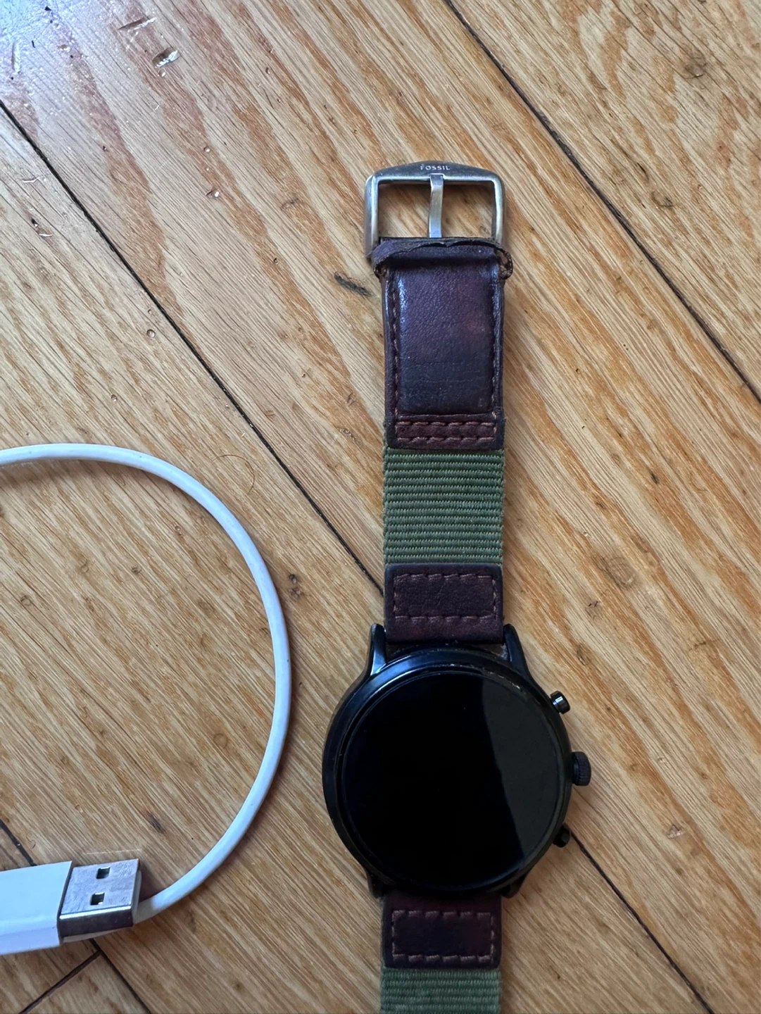 Fossil Smartwatch with Leather and Green Nylon Band - photo 5