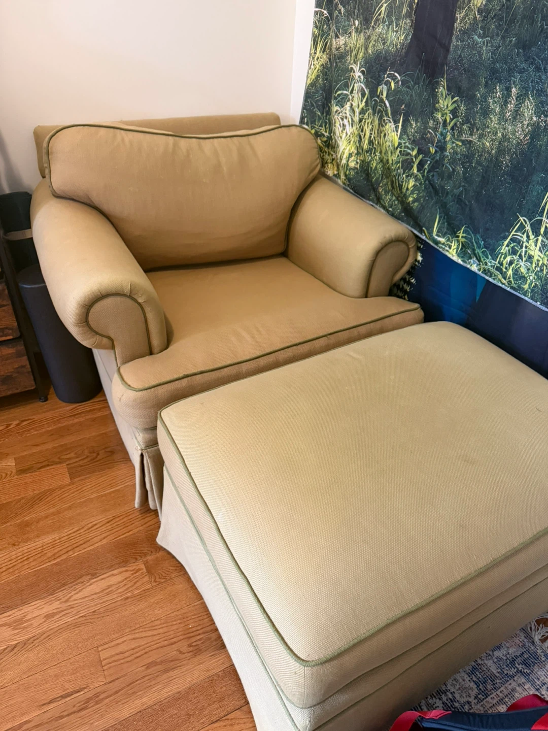 Tan Armchair with Matching Ottoman