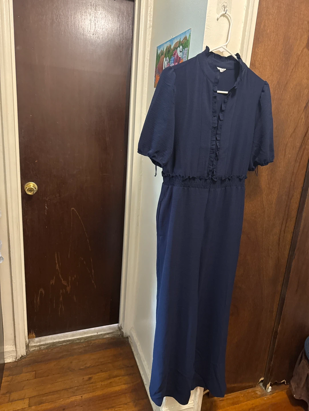 London Times Navy Ruffled Jumpsuit US 10
