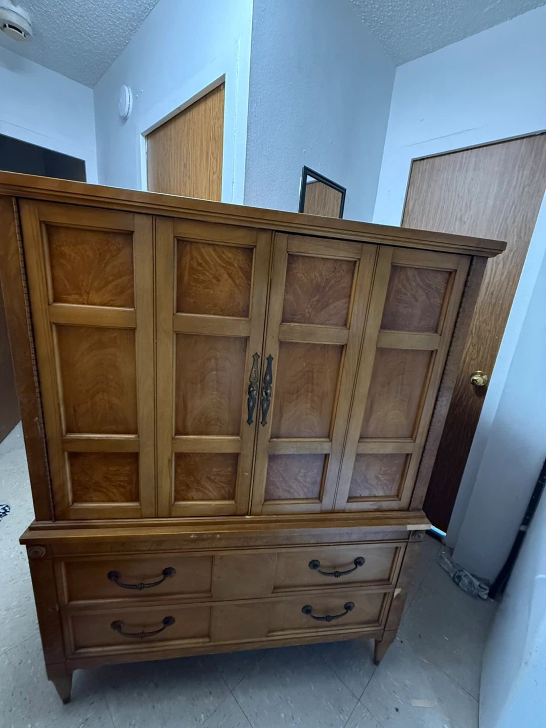 Vintage Wooden Armoire with Drawers
